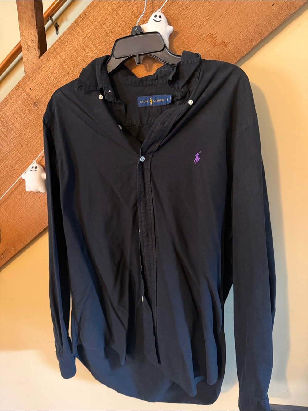 Ralph Lauren Black Button-Down Shirt Jacket with Purple Polo Logo